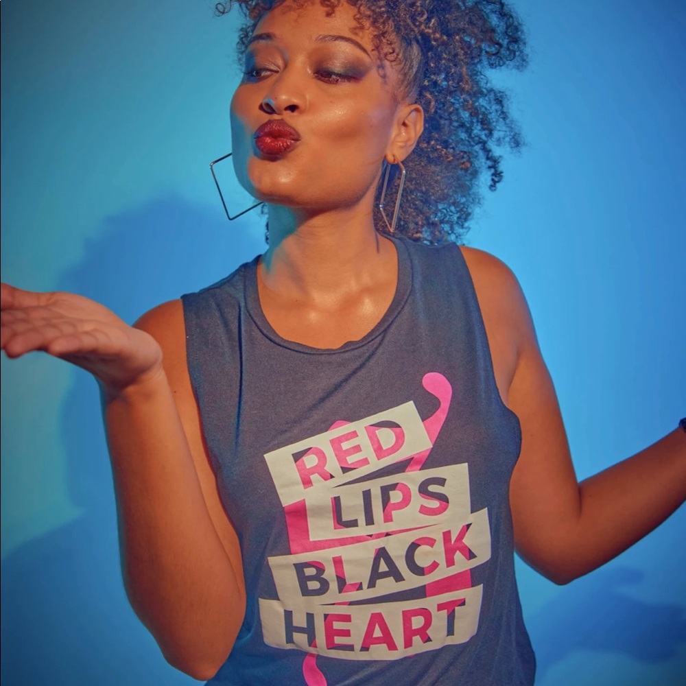 Sellout Life Red Lips Black Heart Muscle Tank Tee rocker